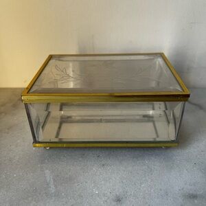Vintage acrylic Jewelry Box with Gold brass Trim